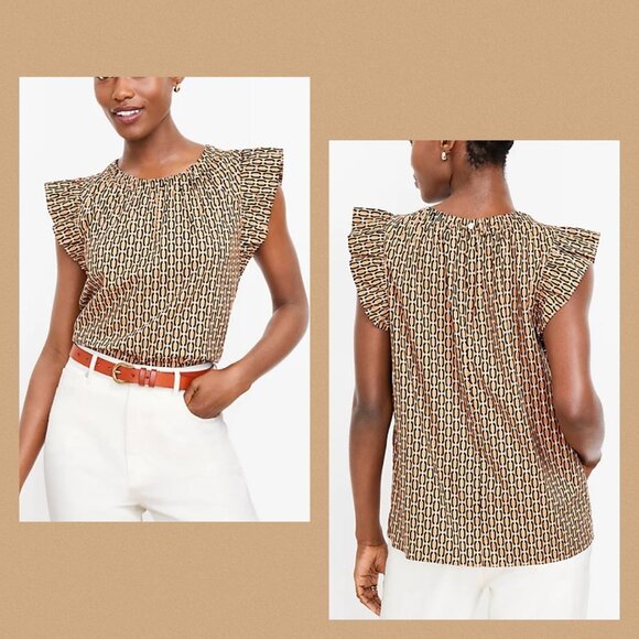 LOFT Tops - LOFT WOMEN GEO FLUTTER SLEEVE TOP LARGE